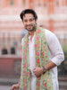 Multicoloured Floral Heavily Embroidered Men's Pastel Green Hued Georgette Dupatta for Kurta/Sherwani/Achkan