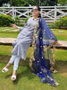 Navy Blue Embroidered Net Dupatta with Cutwork