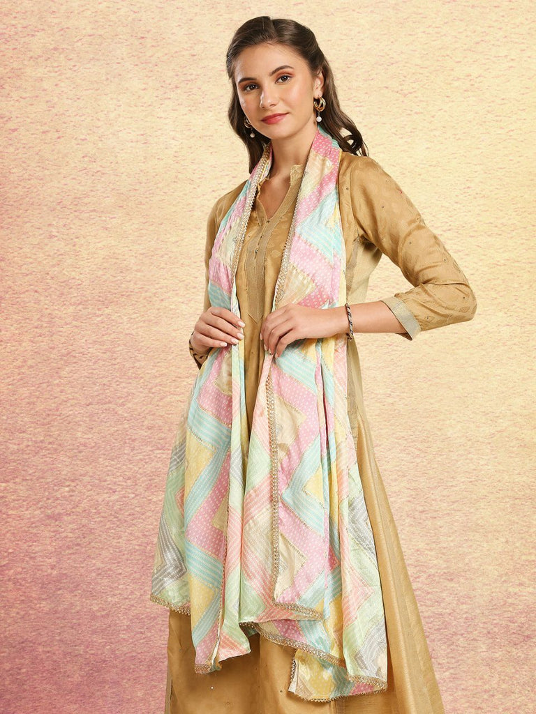 Multicoloured Pastel Printed Poly Chinnon Dupatta