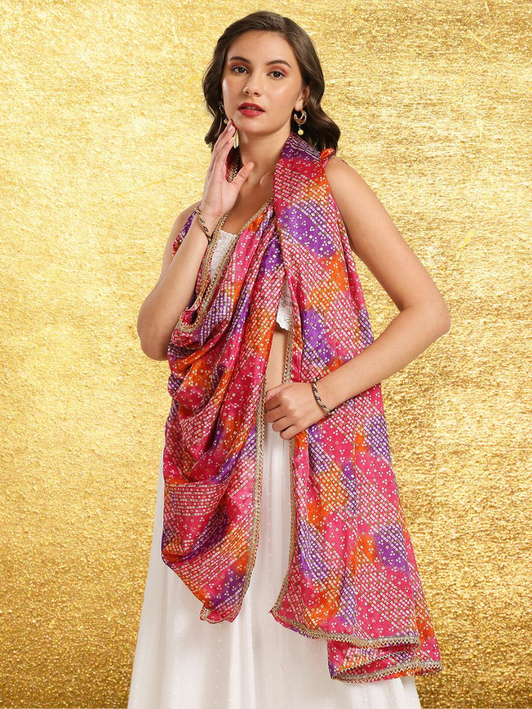 Multicolour Printed Poly Chinnon Dupatta