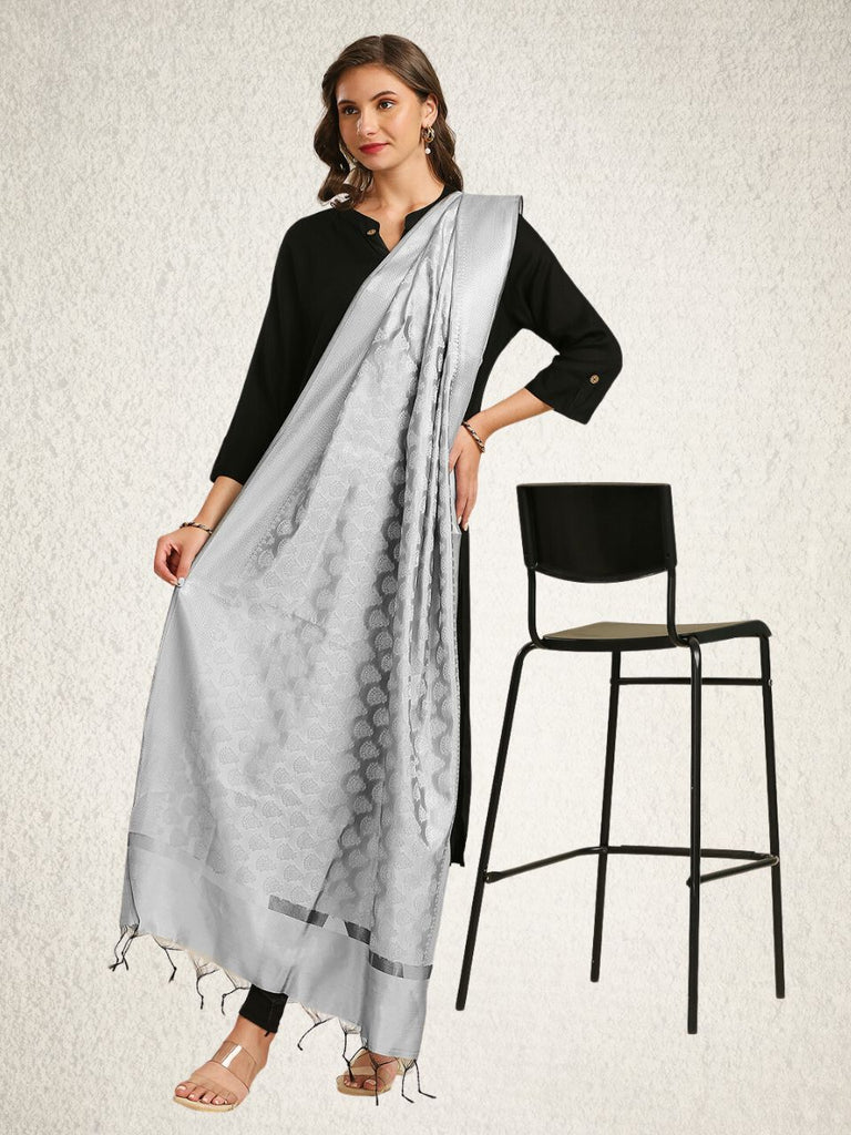 Silver Banarasi Silk Dupatta