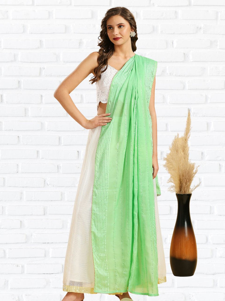 Pastel Green Cotton Chanderi Dupatta with Sequins Weaving