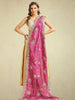 Printed & Embroidered Wine Chinon Dupatta with Scalloped Border