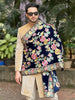 Men's Navy Blue Velvet Dupatta with Multicolour Embroidery  & Sequins All Over