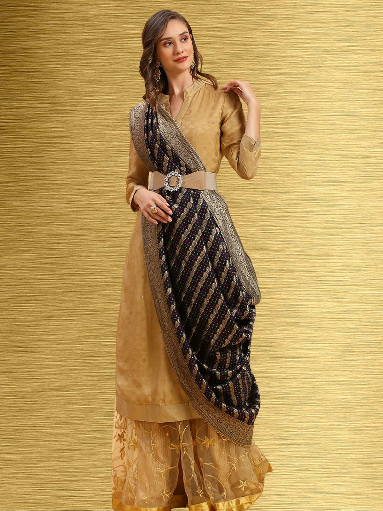 Black Banarasi Dola Silk Dupatta