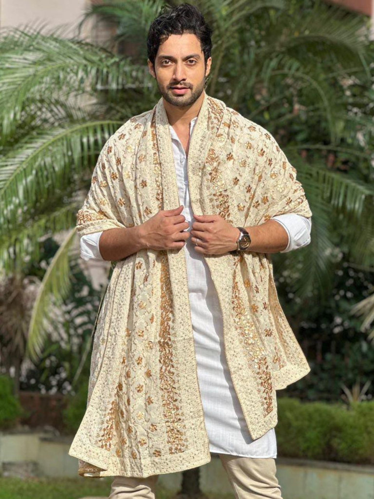 Georgette Hand-Embroidered Lucknowi Chikankari Kurta with Gotta Patti Work & Chiffon Dupatta – 100% Handcrafted Elegance