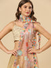 Blush Pink Net Dupatta with Multicolour Embroidery and Sequins Work