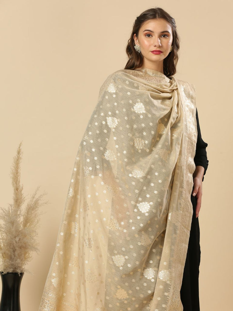 Light Gold Banarasi Dupatta in Chanderi Blended Silk With Gold Weaving