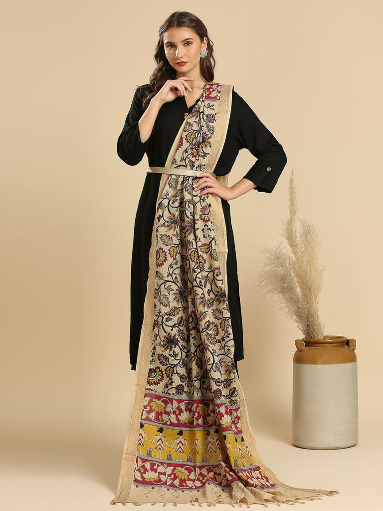 Kalamkari Mangalgiri Beige Cotton Dupatta