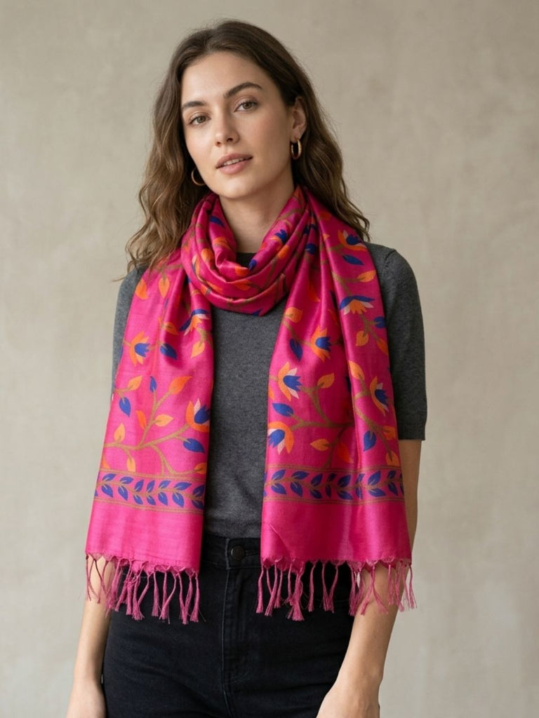 Rani Pink Batik Printed Art Silk Stole/SCARF