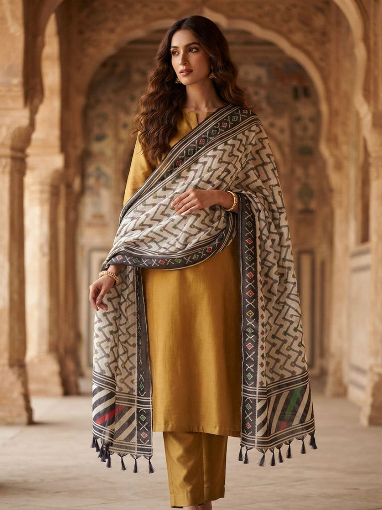 Black & Multi Printed Art Silk Dupatta