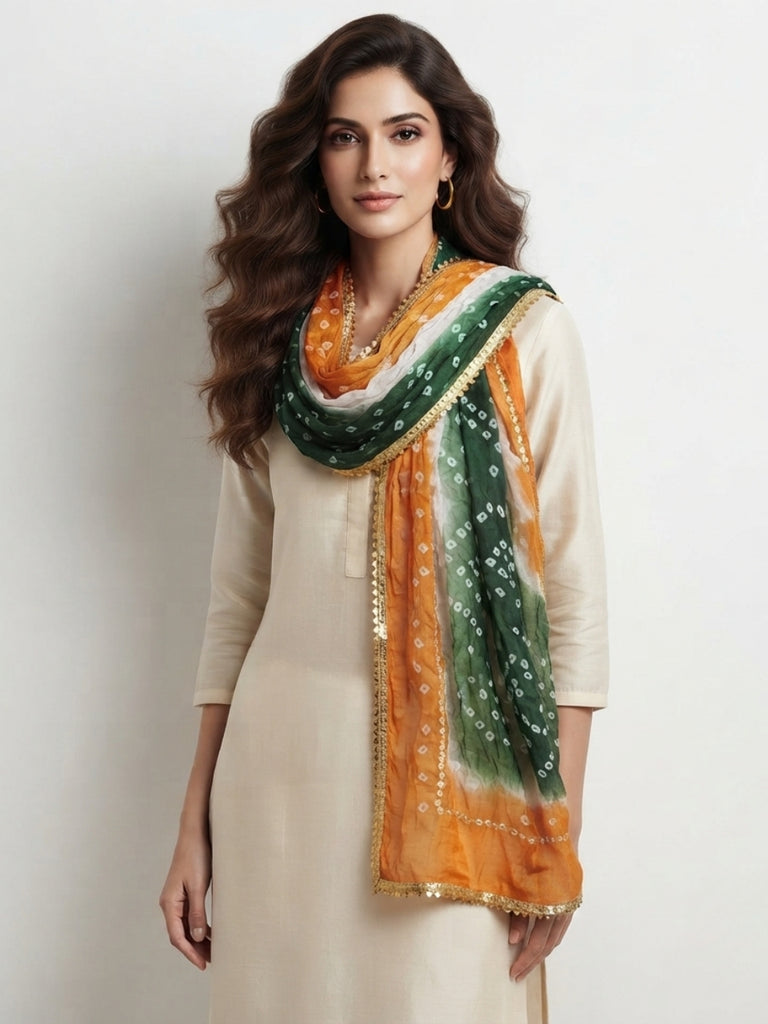 Tri Colour/Tiranga Bandhini Stole/Scarf for Women & Men