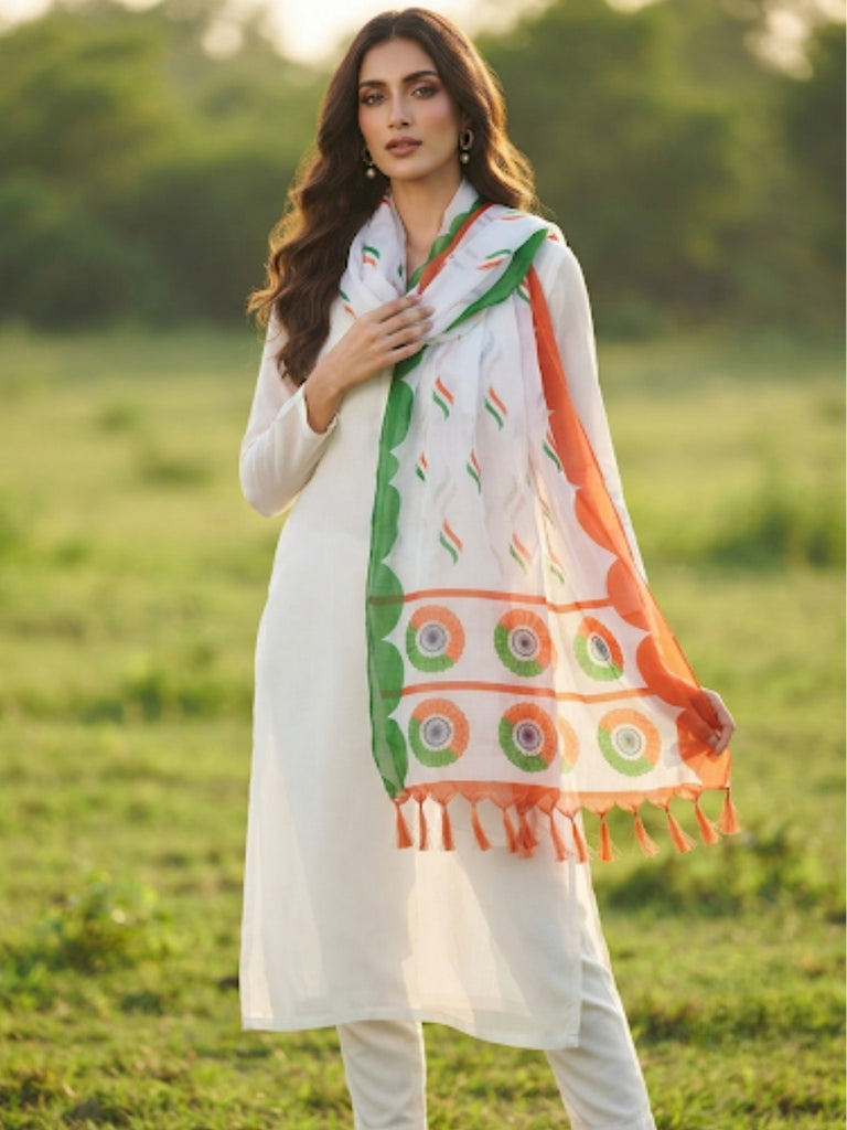 Tri Colour/Tiranga Printed Silk Dupatta