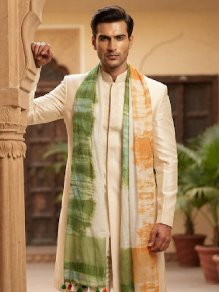 Republic Day Tiranga Tri Colour Linen Blend Shibori Dupatta