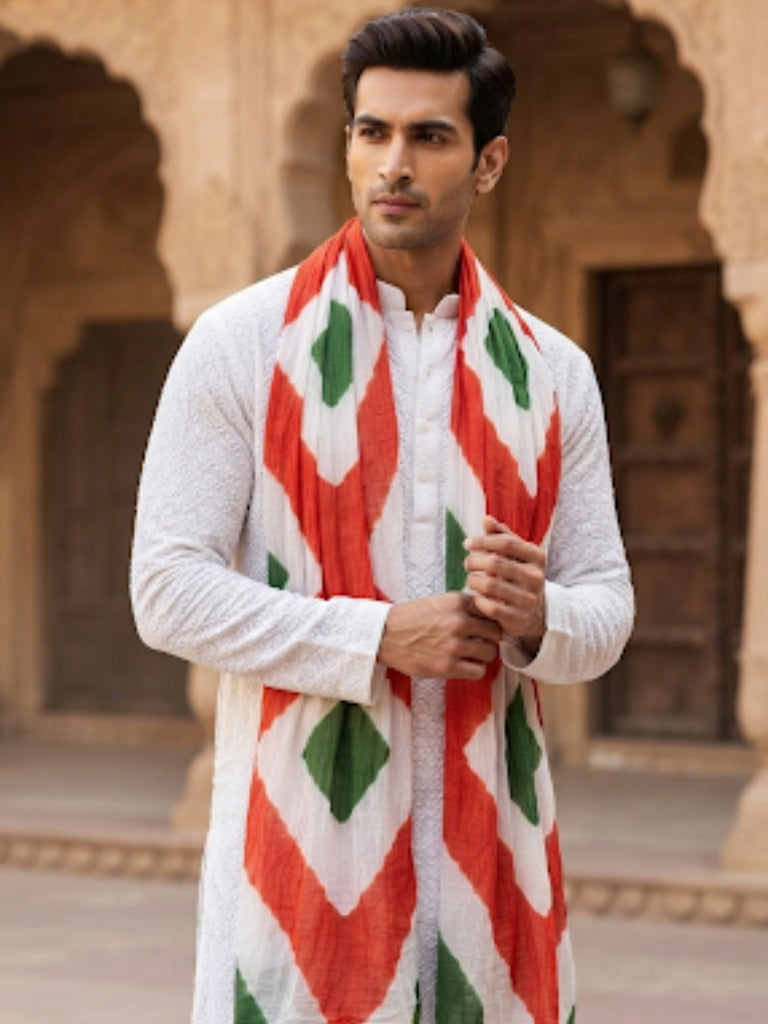 Tri Colour/Tiranga Leharia Printed Chiffon Dupatta