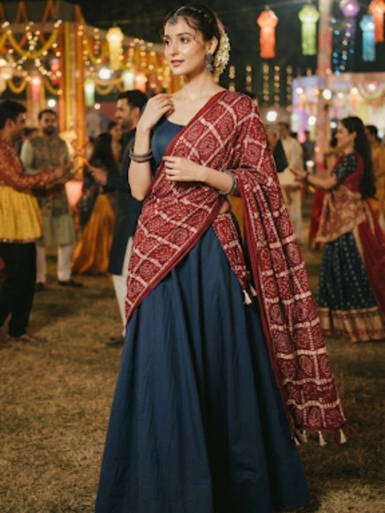 Maroon Gharchola Printed Art Silk Crushed Dupatta