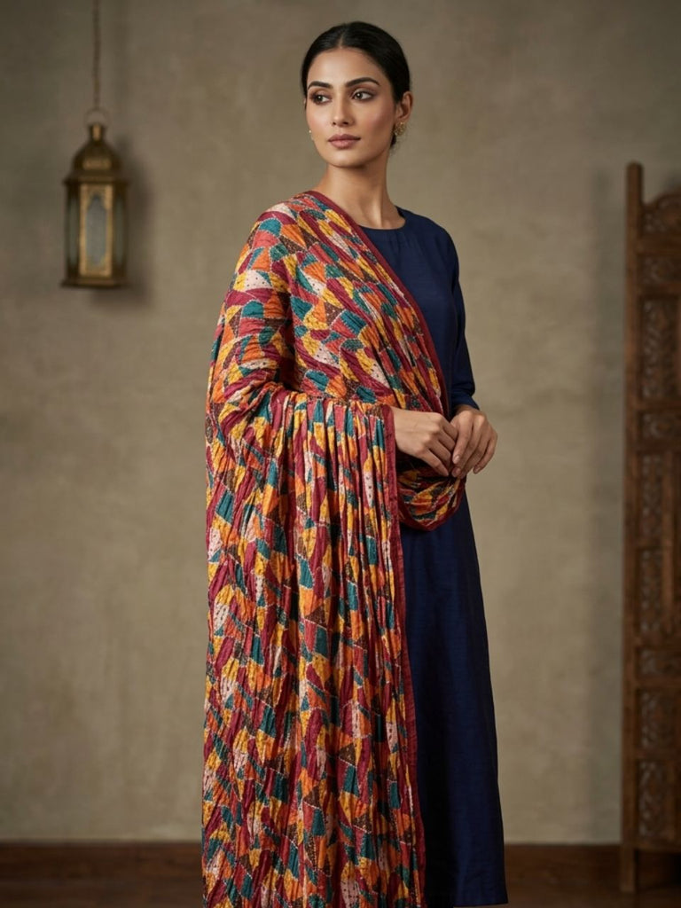 Multicoloured Printed Art Silk Crushed Dupatta