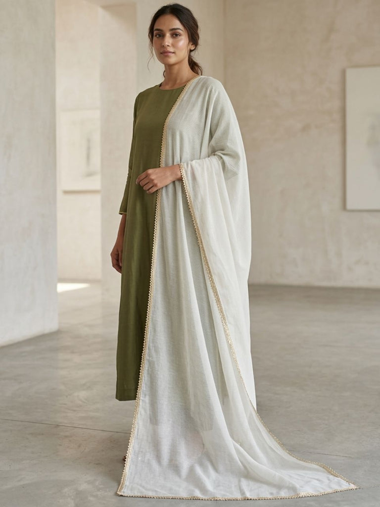 Off White Pure Cotton Dupatta with Gold border