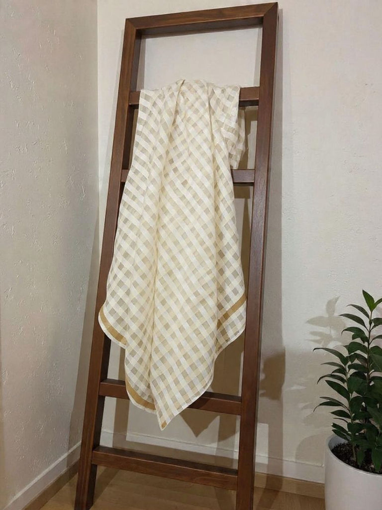 Off White Cotton Checkered Dyeable Dupatta