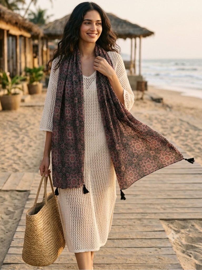 Kalamkari Cotton Printed Pure Mul Cotton Stole/SCARF