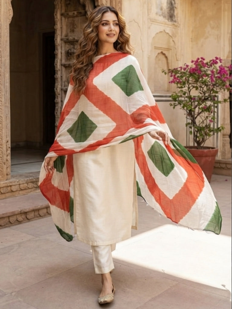 Tri Colour/Tiranga Leharia Printed Chiffon Dupatta