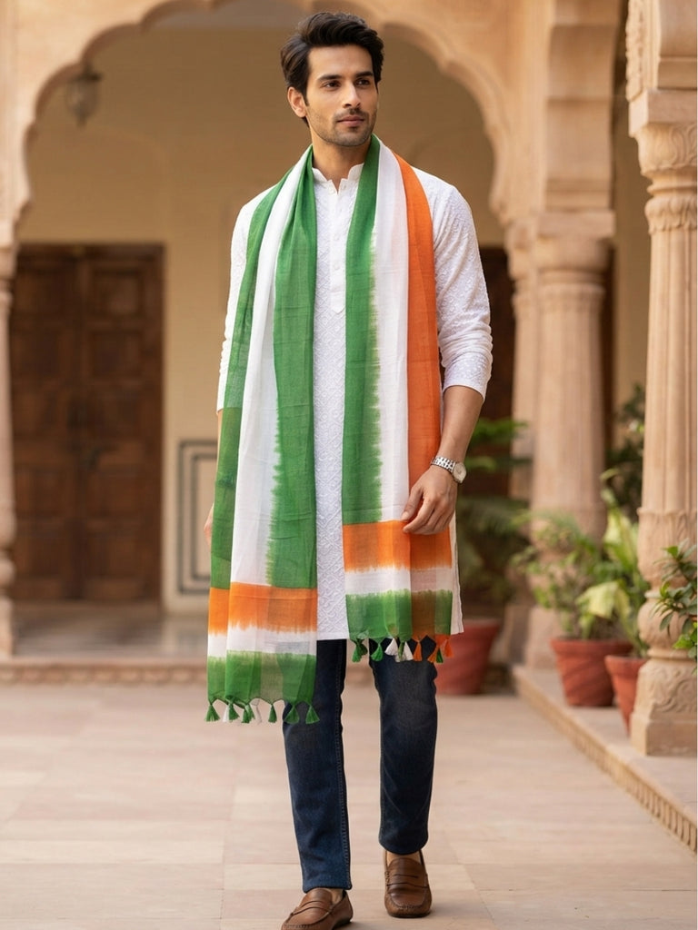 Tri Colour/Tiranga Printed Silk Dupatta