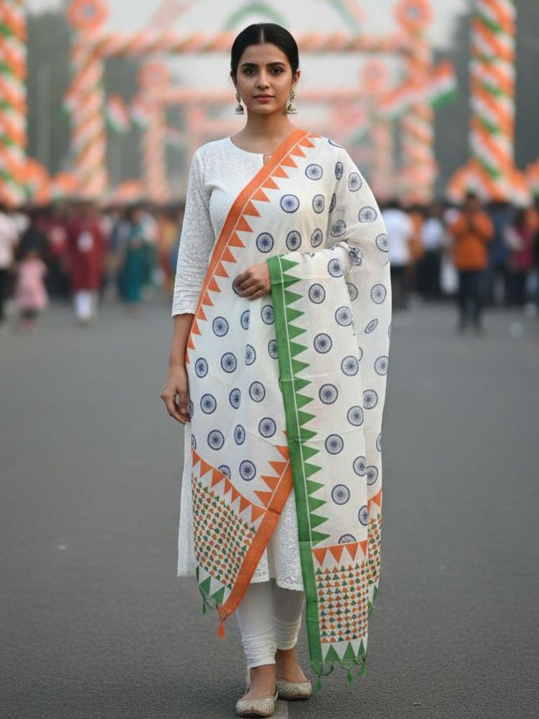 Tri Colour/Tiranga Printed Silk Dupatta