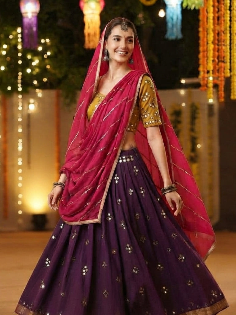 Sequinned Embroidered Fuchsia Pink Premium Fluid Shimmer Satin Dupatta