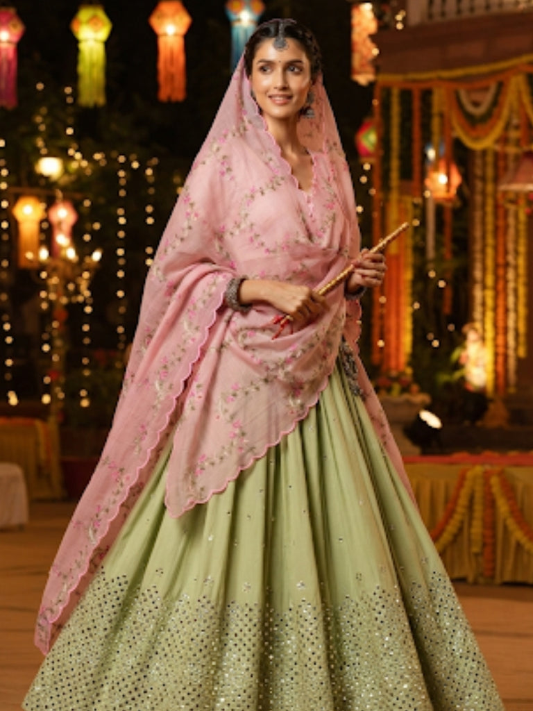 Coral Embroidered Pure Kota Cotton Dupatta with Scallops