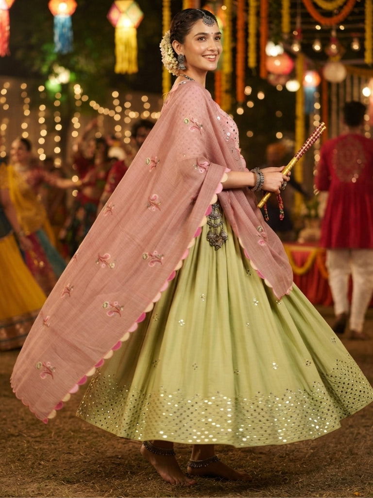 Coral Embroidered Pure Kota Cotton Dupatta with Scallops
