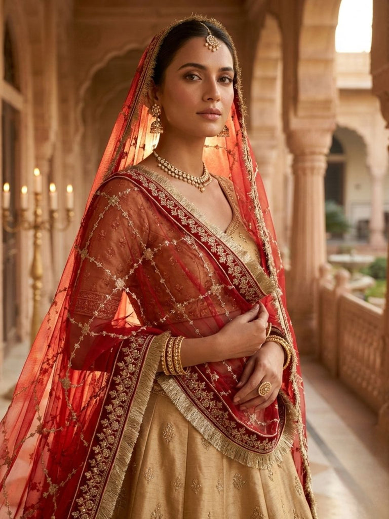 Heavily Embroidered Bridal & Wedding Wear Net Red Dupatta