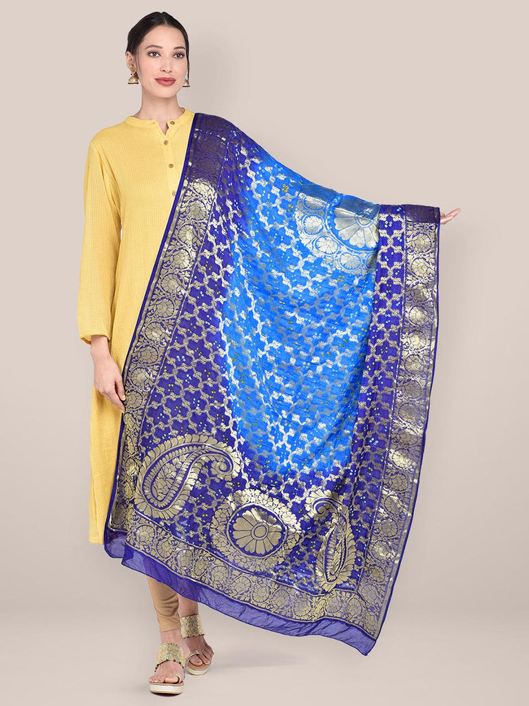 Shaded Blue Banarasi Bandhej Gharchola Silk Dupatta freeshipping - Dupatta Bazaar