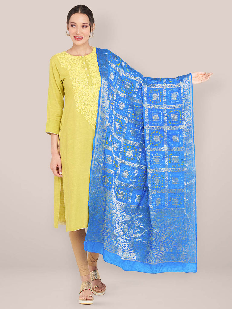 Turquoise Blue Banarasi Bandhej Gharchola Silk Dupatta freeshipping - Dupatta Bazaar