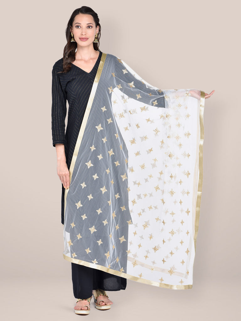 White Net Dupatta with Sequins Work. freeshipping - Dupatta Bazaar