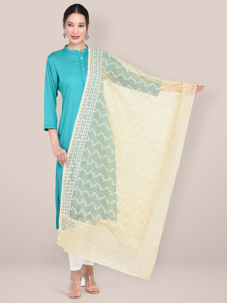 Women's Yellow Cotton Net Dupatta freeshipping - Dupatta Bazaar