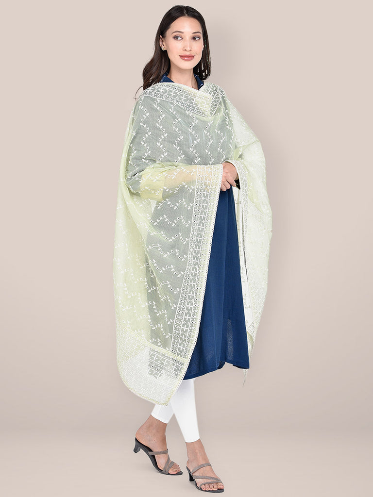 Women's Light Green Cotton Net Dupatta freeshipping - Dupatta Bazaar