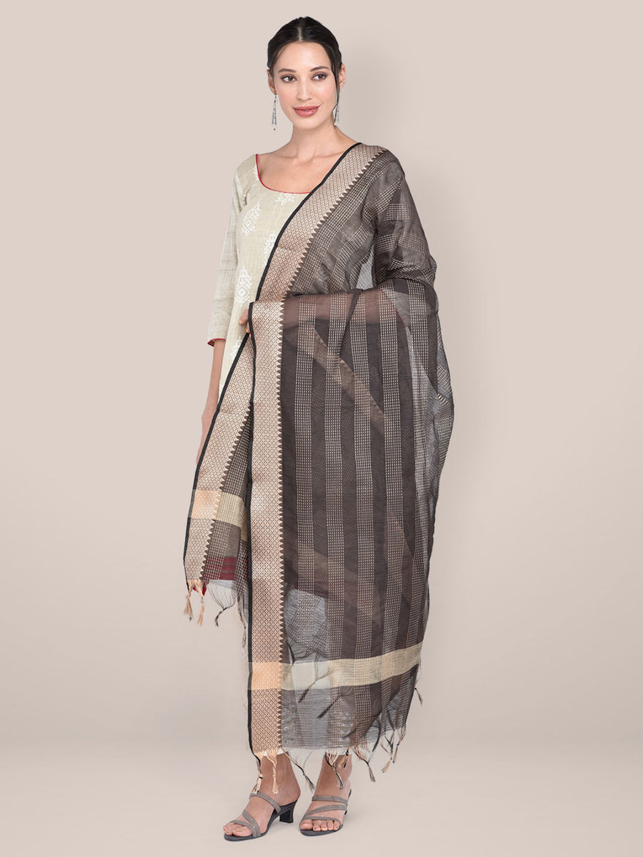 Beige Stripe Banarasi Dupatta
