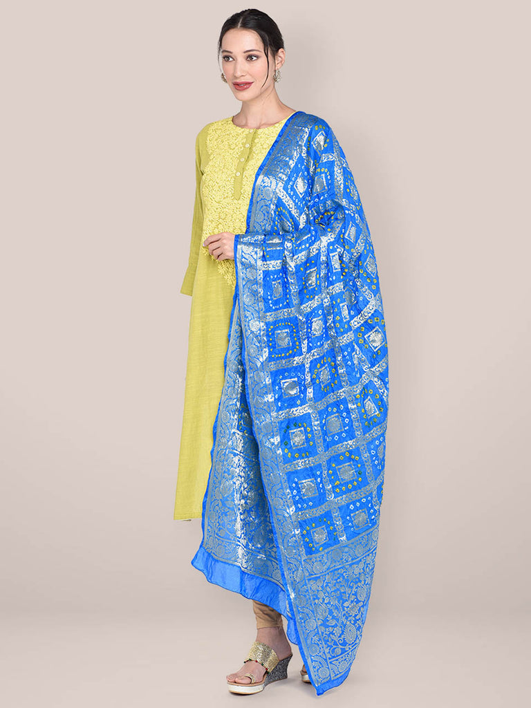 Yellow Woven Design Banarasi Bandhej Dupatta main image 0