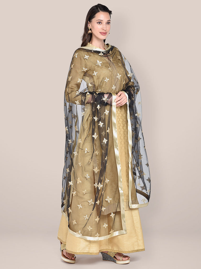 Black Net Dupatta with Sequins Work. Dupatta Bazaar