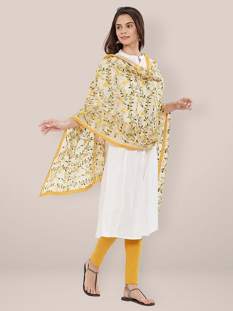 Yellow floral Embroidered Dupatta freeshipping - Dupatta Bazaar