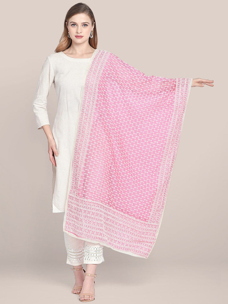 Pink Cotton Dupatta With Embroidery freeshipping - Dupatta Bazaar
