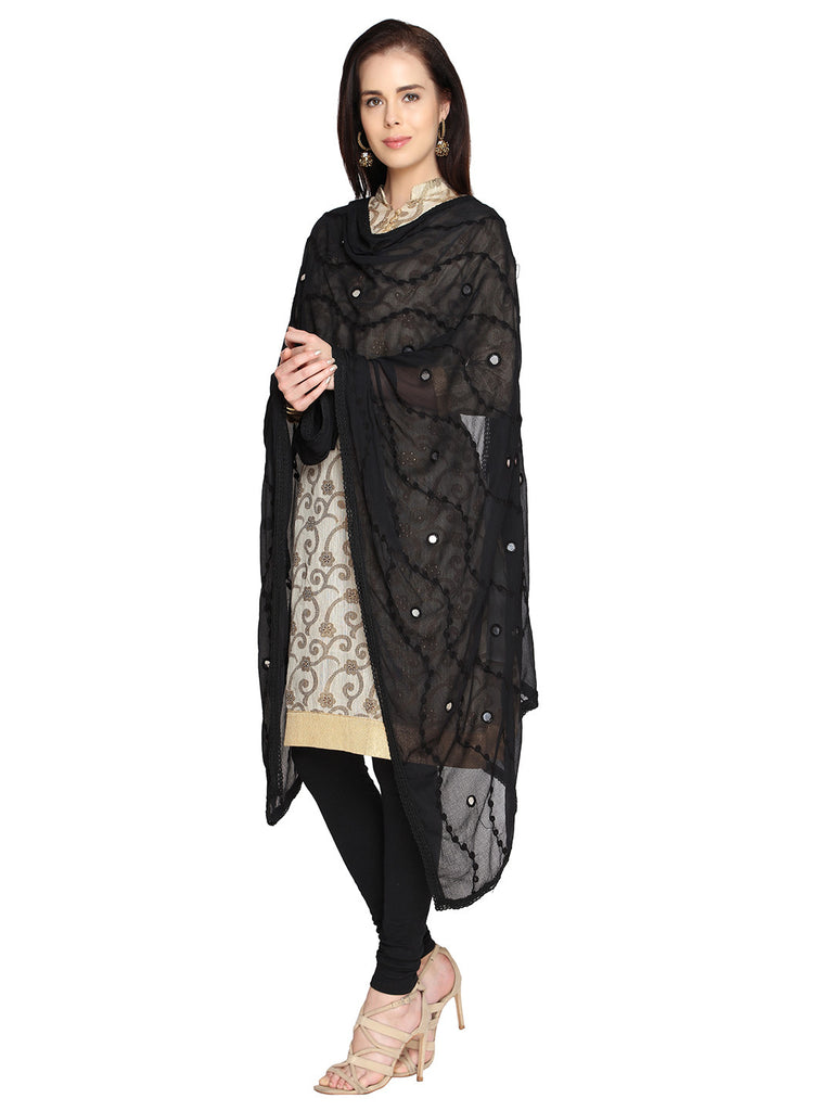 Black Chiffon Emroidered Dupatta - Dupatta Bazaar