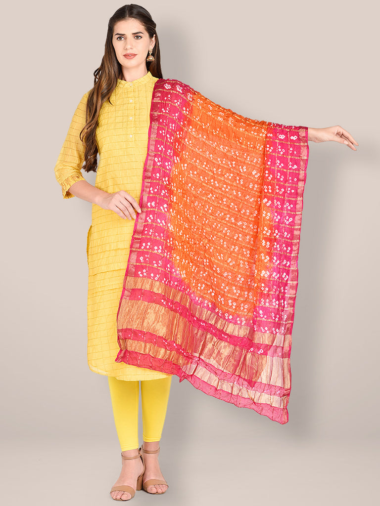 Pink & Orange Bandhini Gharchola Silk Dupatta freeshipping - Dupatta Bazaar