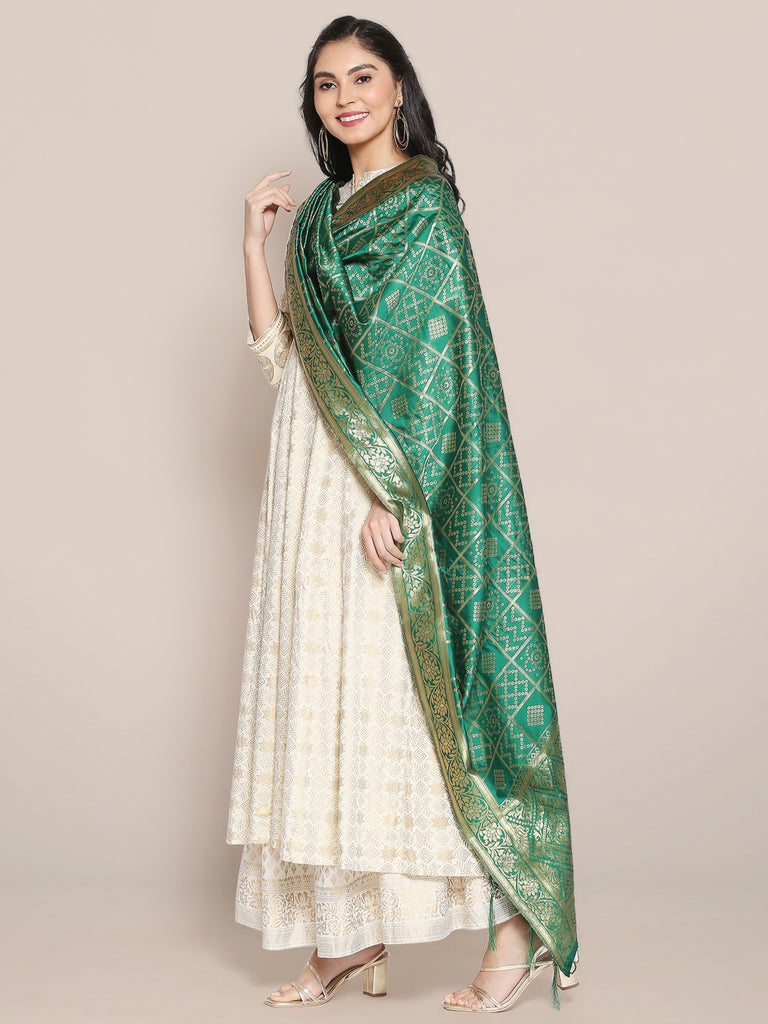 Green Banarasi Silk Dupatta with Bhandej design. freeshipping - Dupatta Bazaar