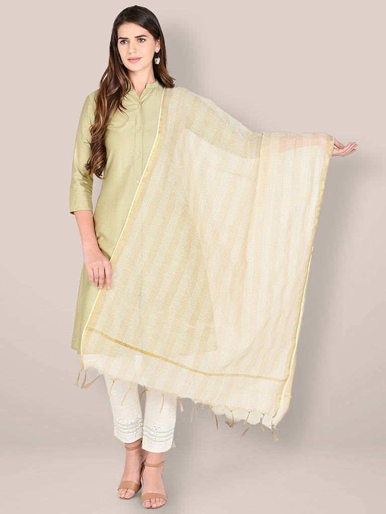 Striped Beige Cotton Dupatta. freeshipping - Dupatta Bazaar