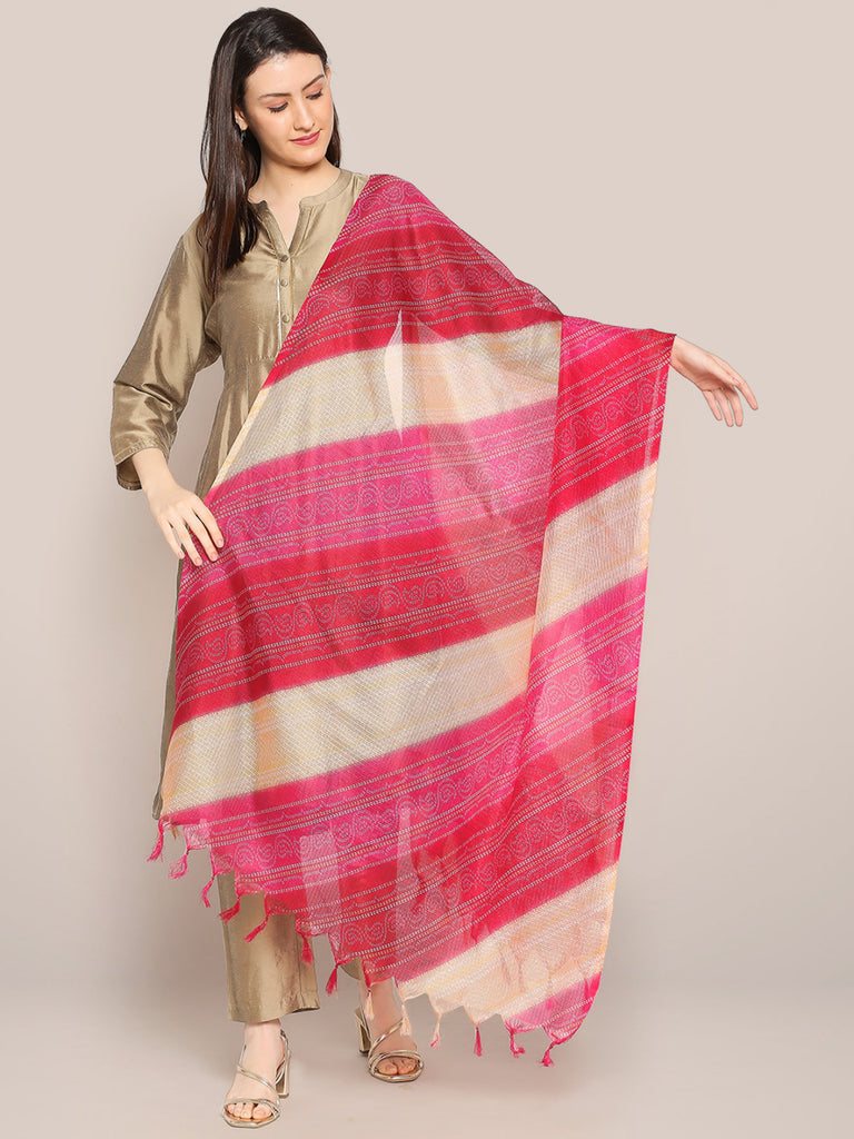 Digital Printed Pink & Beige Bandhini Kota Doria Dupatta freeshipping - Dupatta Bazaar