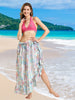 Aqua Blue Satin Printed Ruffle Long Skirt Sarong