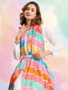 Pastel Multicoloured Striped Printed Art Silk Crushed Dupatta