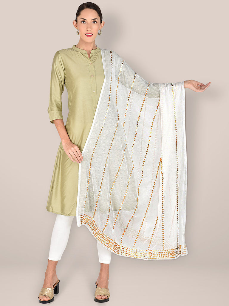 White Chiffon Dupatta with Gotta Patti Work. freeshipping - Dupatta Bazaar