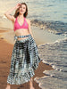 Black & White Satin Printed Ruffle Long Skirt Sarong